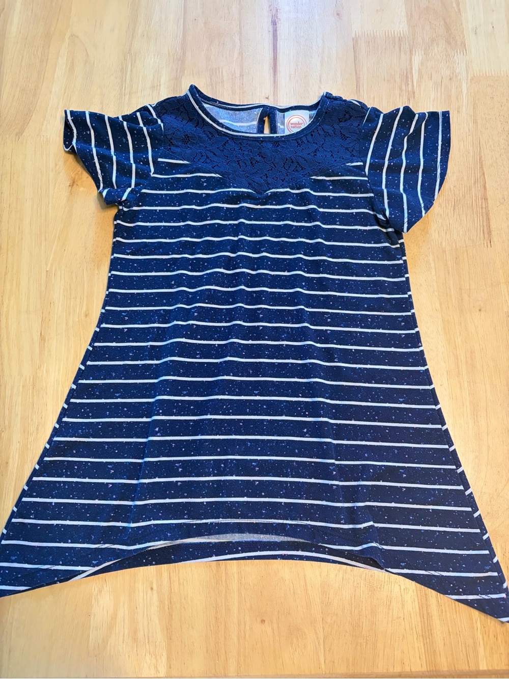 wonder nation Navy and White Striped Lace Yoke Tee